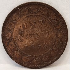 CANADA 1859 . ONE 1 CENT . VARIETY . DOUBLE PUNCHED 9